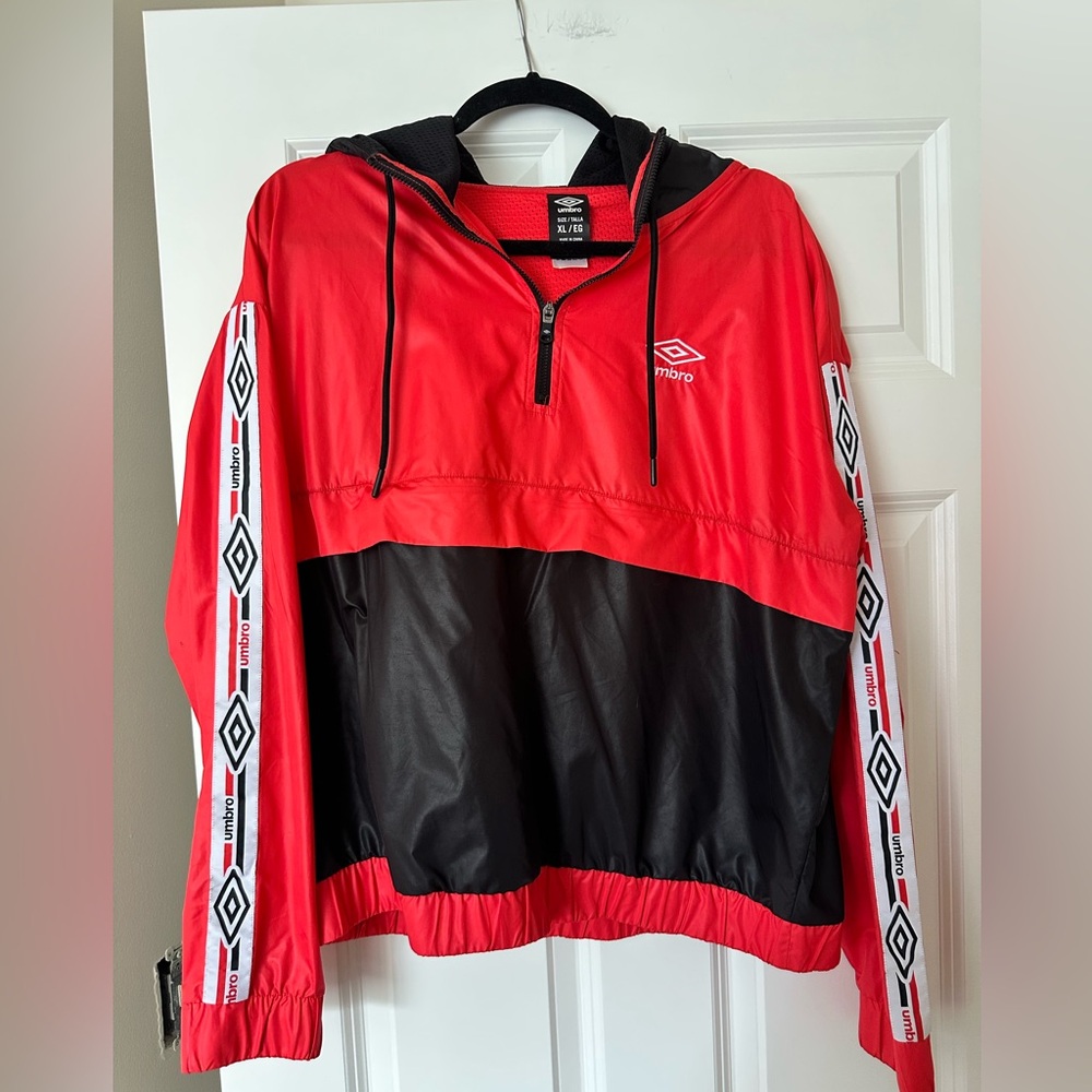 NWOT* Umbro Red and Black Half-Zip Windbreaker Jacket - Size XL